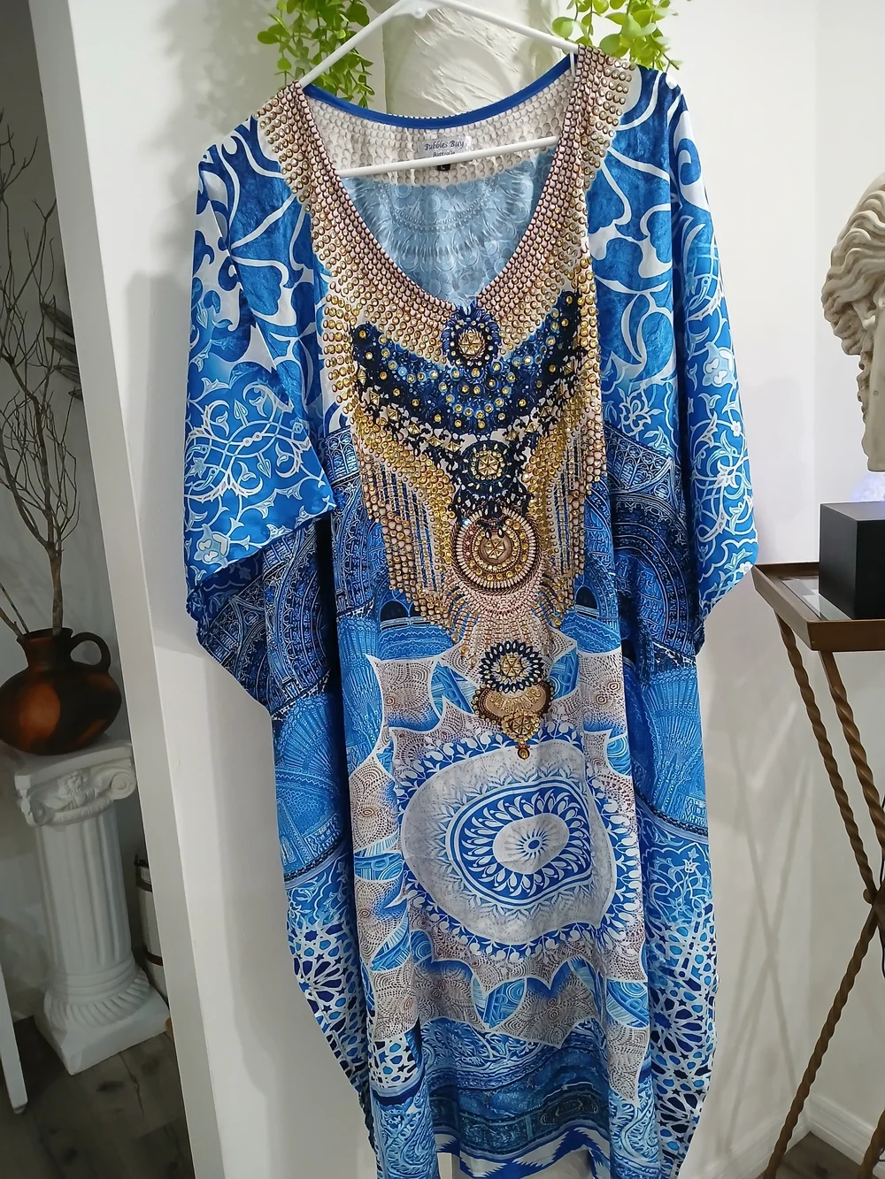 Mediterranean Blue Embellished V-Neck Swim Coverup